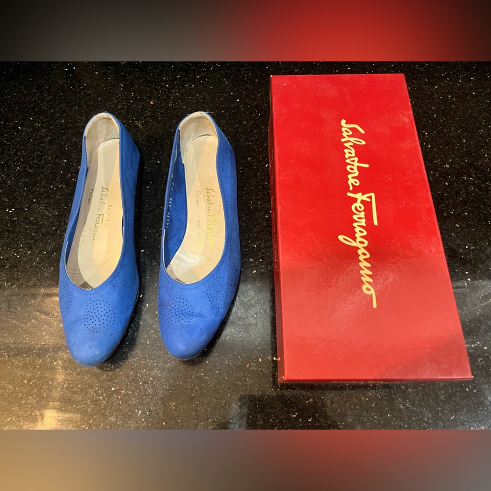 Salvatore Ferragamo Cobalt Blue Suede Flats